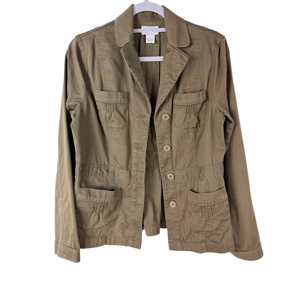 Ann Taylor LOFT Utility Jacket Size 6 Olive Cotton Military Style Blazer Spring